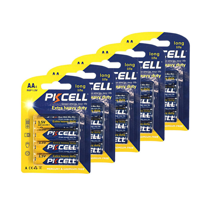 Комплект з 20 батарейок PKCELL Extra Heavy Duty AA R6P 1.5V по 4шт/блістер