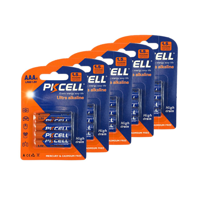 Комплект з 20 батарейок PKCELL Ultra Alkaline AAA LR03 1.5V по 4шт./блістер