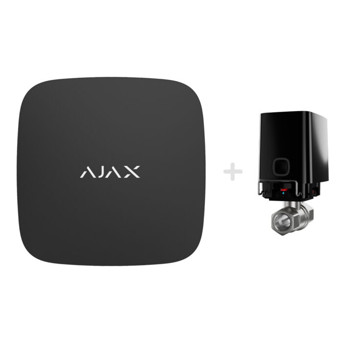 Комплект Ajax Hub 2 (2G) з краном перекриття води Ajax WaterStop 1" black