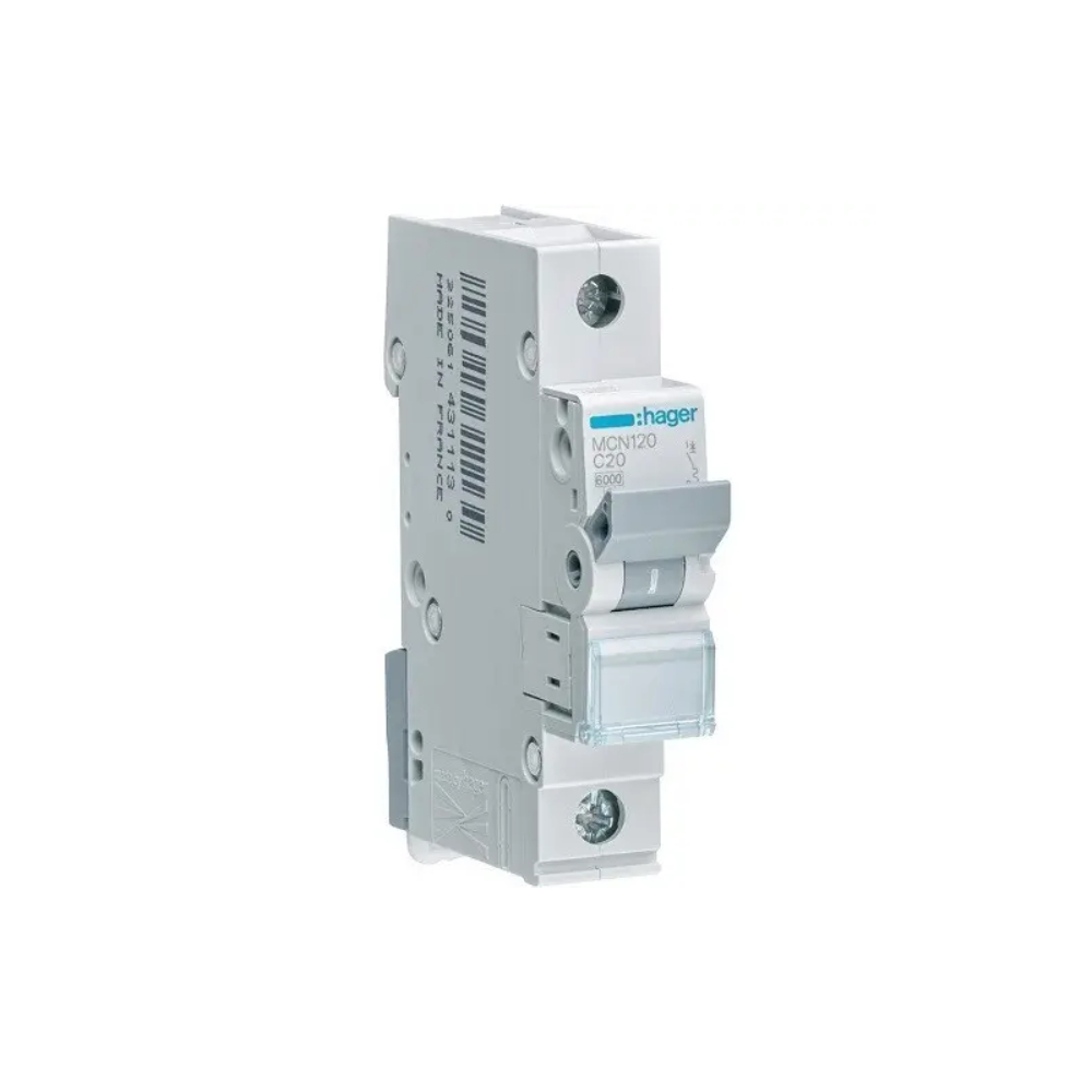 Автоматичний вимикач Hager MCN120 1P 6 кА C-20A 1M Автоматичний вимикач Hager MCN120 1P 6 кА C-20A 1M