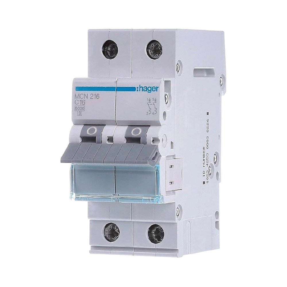 Автоматичний вимикач Hager MCN216 2P 6 кА C-16A 2M Автоматичний вимикач Hager MCN216 2P 6 кА C-16A 2M