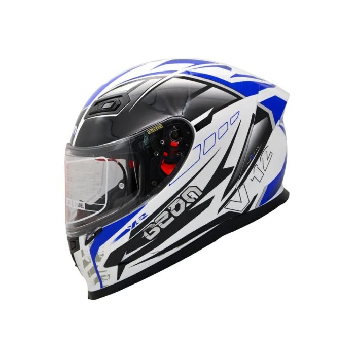 Мотошолом інтеграл Beon B-503 SINGLE VISOR ANGLE TEAR SHINY WHITE/BLUE (глянець білий/синій)