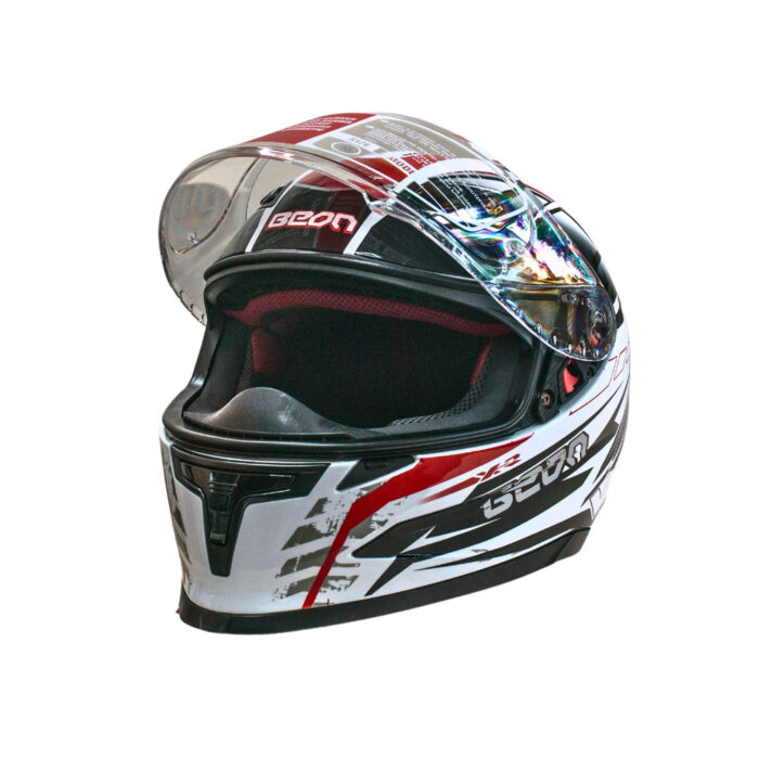 Мотошолом інтеграл Beon B-503 SINGLE VISOR ANGLE TEAR SHINY WHITE/RED (глянець білий/червоний)