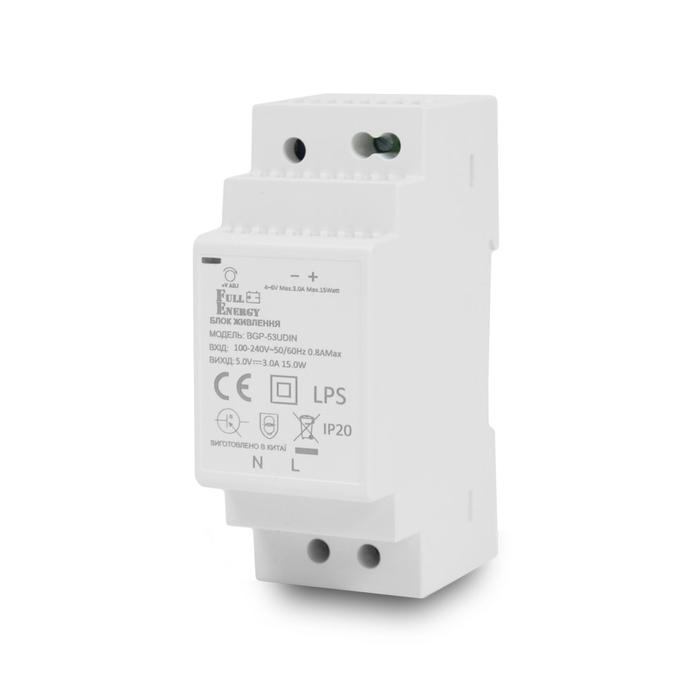 Блок живлення Full Energy BGP-53UDIN 5 В / 3 А для кріплення на DIN рейку Блок живлення Full Energy BGP-53UDIN 5 В / 3 А для кріплення на DIN рейку