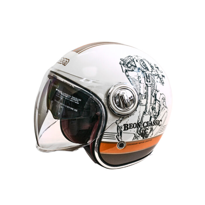 Мотошолом відкритий Beon B-108A ABS 203 SHINY CREAM/ORANGE (глянець кремовий/помаранчевий)