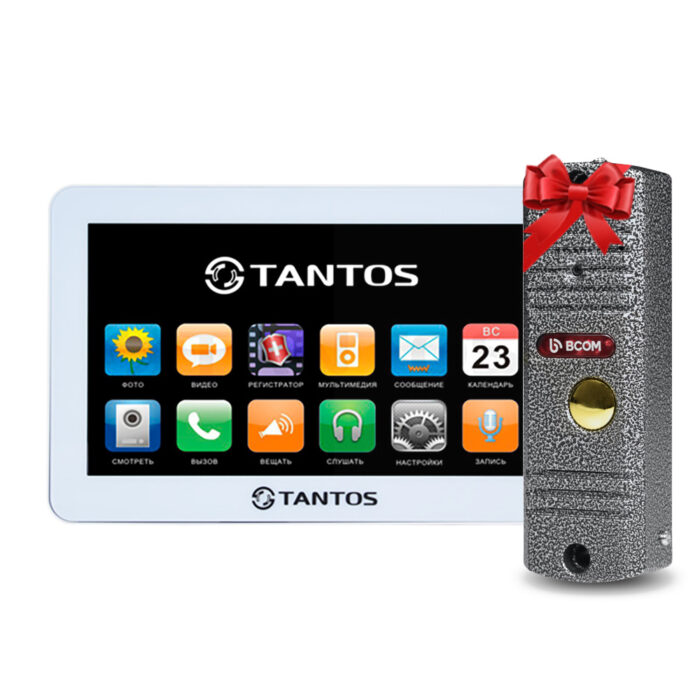 Відеодомофон Tantos Neo GSM 7" (White) + Відеопанель BCOM BT-305HR Silver